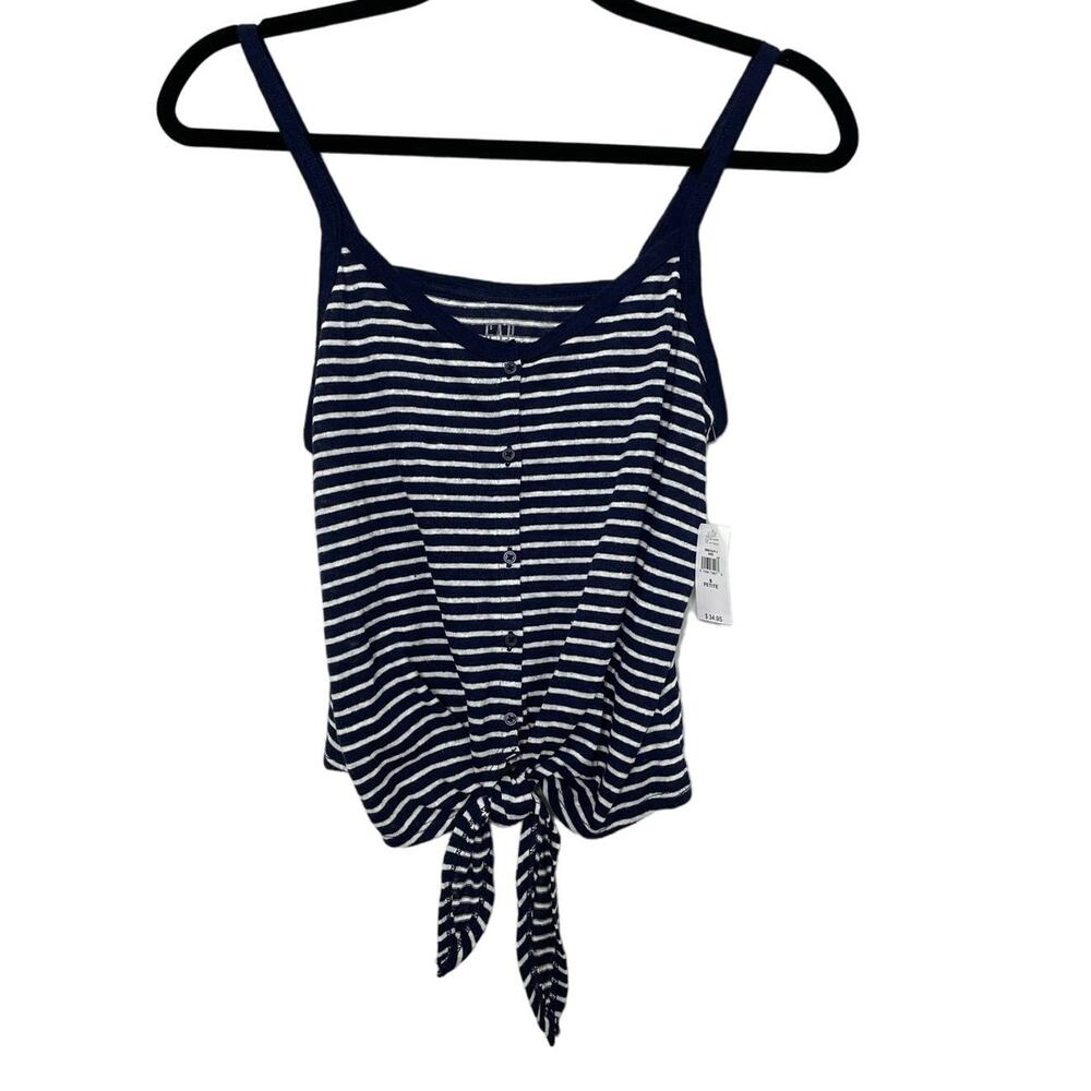 Gap Top Striped Short Sleeve Spaghetti‎ Strap Tie Front Black White S Petite NWT